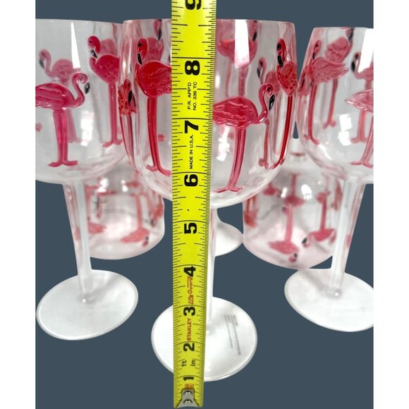 Pink Flamingo Clear Acrylic Wine Goblet Glasses Indoor Outdoor Pool Beach Party - Picture 8 of 10